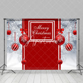 Aperturee - Aperturee White Pine Leaves Red Bauble Merry Christmas Backdrop